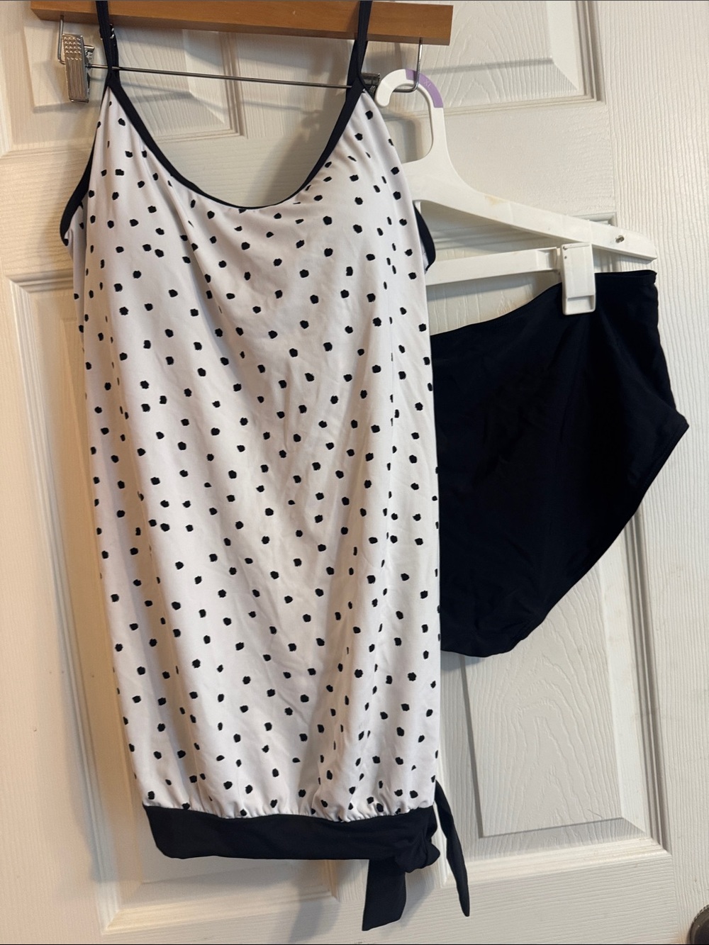 Black & White Polka Dot One-Piece Tankini with Black Bottoms